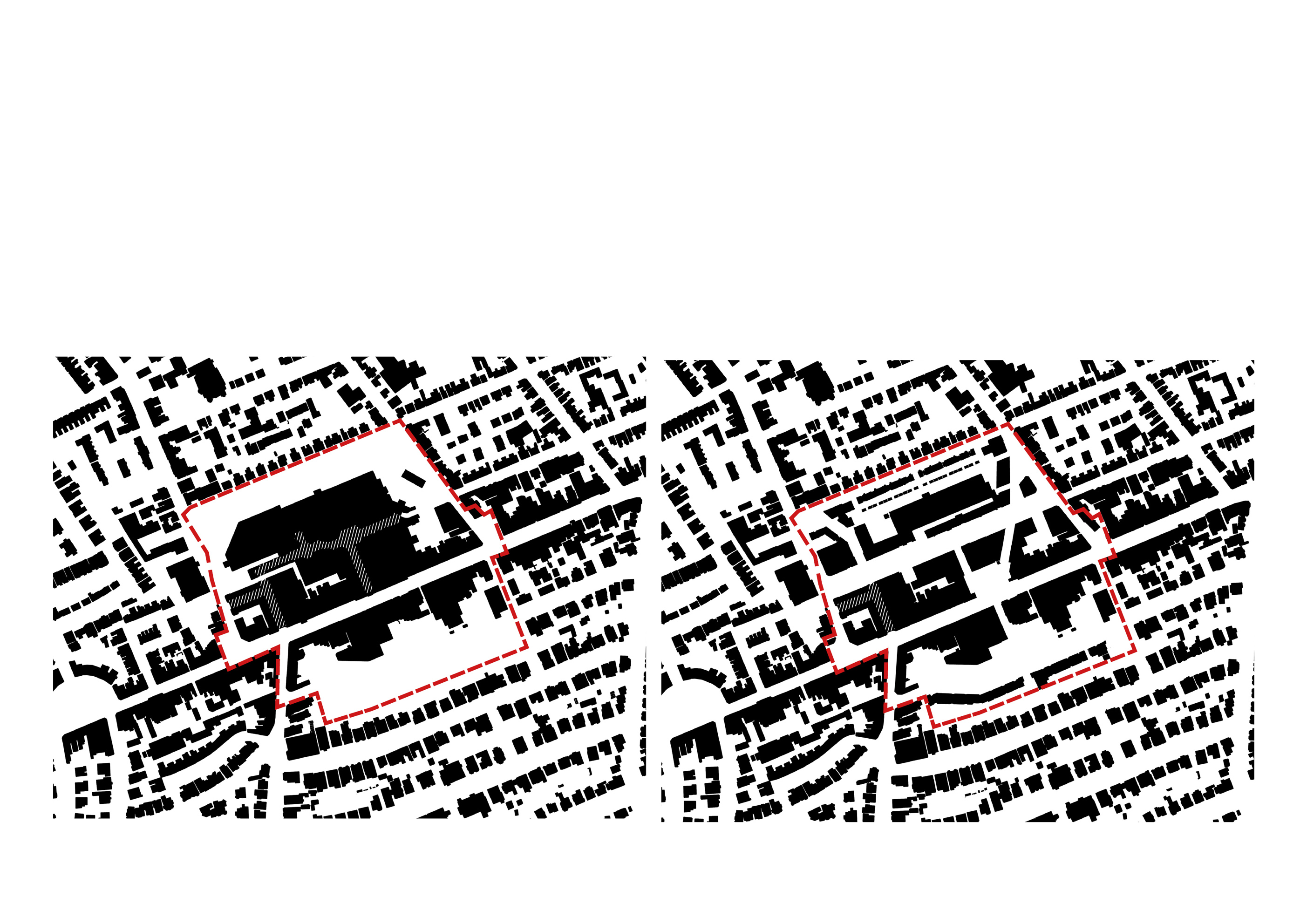 Existing figure ground (left) highlights the monolithic Sovereign Shopping Centre and the ‘land hungry’ nature of both Centenary Way and the surface level car parking on Hawkwood Road. The proposed figure ground (right) is more in keeping with the historic surrounding urban grain and improves connections into the town centre from surrounding neighbourhoods.