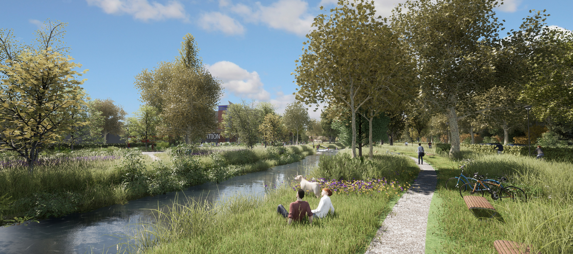 Reducing the scale of the gyrator opens up the River Anton as a natural corridor for walking and cycling and improves connections into the town centre